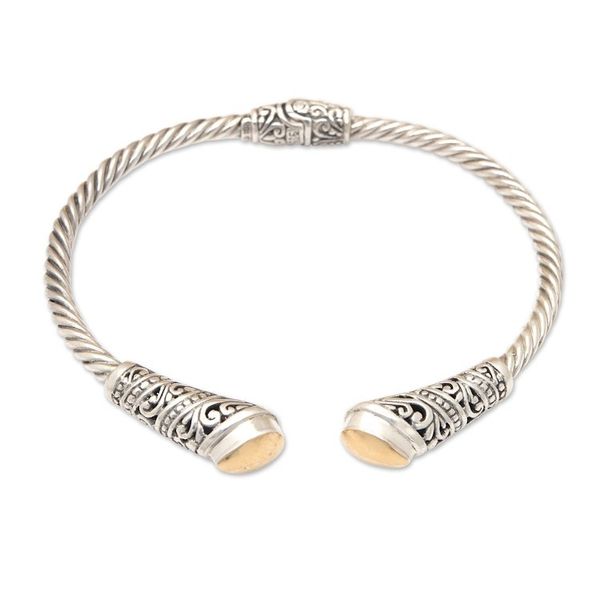 Alternate image for Polished Sterling Silver Cuff Bracelet with Gold Accents Gianyars Soul