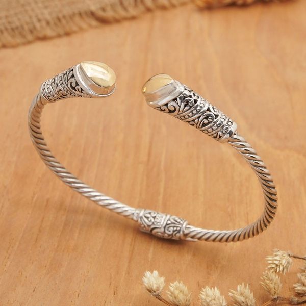 Alternate image for Polished Sterling Silver Cuff Bracelet with Gold Accents Gianyars Soul