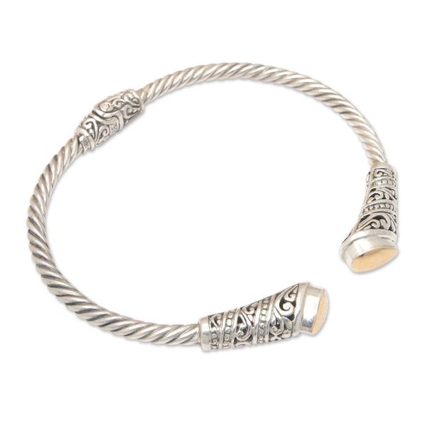 Alternate image for Polished Sterling Silver Cuff Bracelet with Gold Accents Gianyars Soul