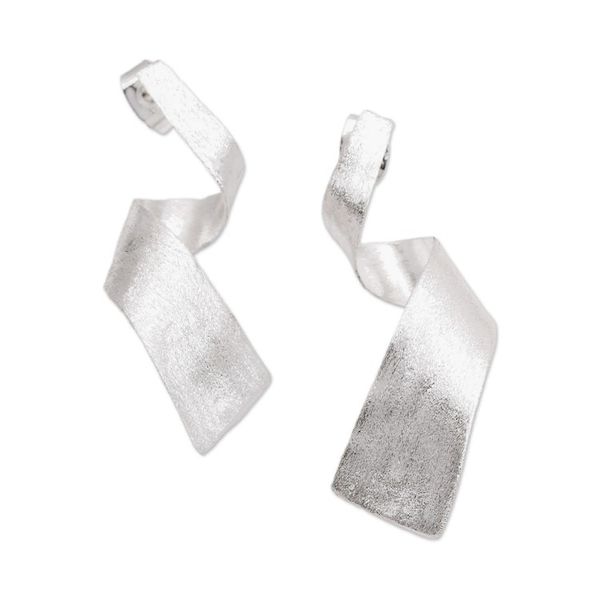 Alternate image for Brushed-Satin Modern Sterling Silver Statement Drop Earrings Avant-Garde Present