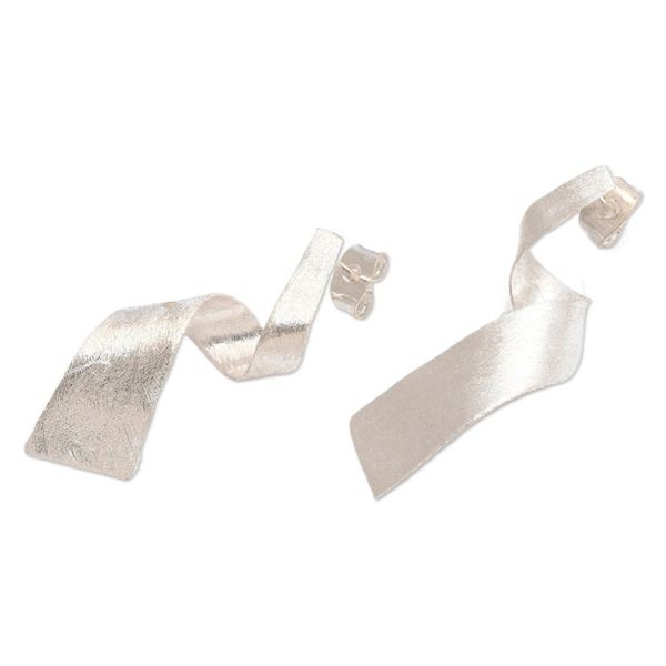 Alternate image for Brushed-Satin Modern Sterling Silver Statement Drop Earrings Avant-Garde Present