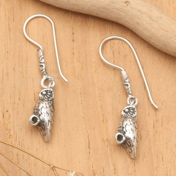 Alternate image for Oxidized and Polished Owl-Shaped Dangle Earrings from Bali Night Sage