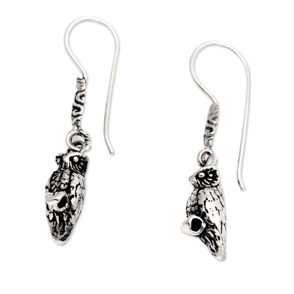 Alternate image for Oxidized and Polished Owl-Shaped Dangle Earrings from Bali Night Sage