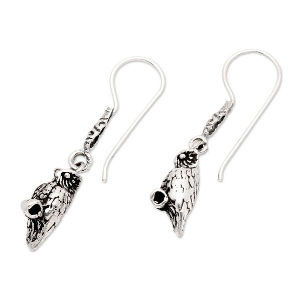 Alternate image for Oxidized and Polished Owl-Shaped Dangle Earrings from Bali Night Sage