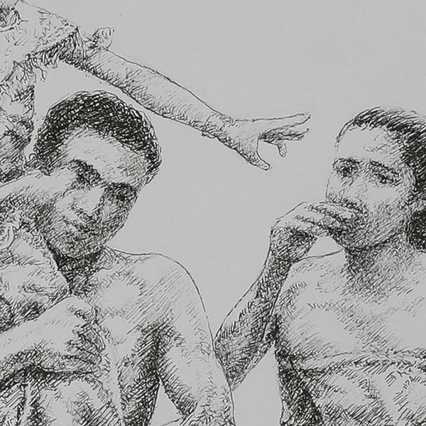 Alternate image for Classic Impressionist Ink on Paper Drawing of Balinese Dance Take Care of Sanghyang Dance