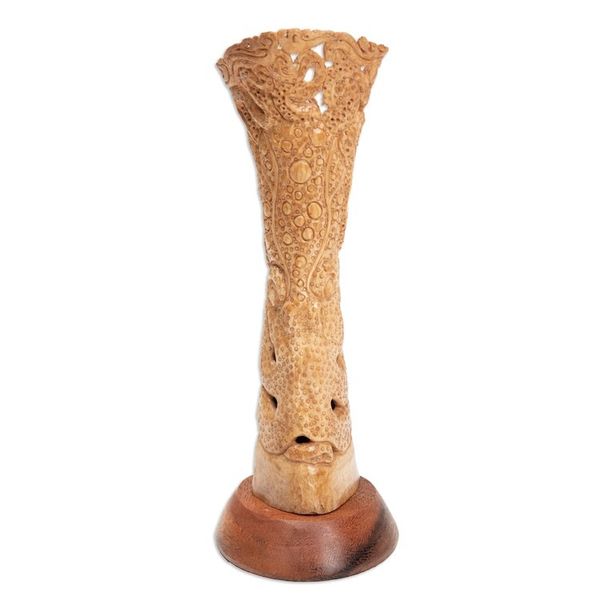 Alternate image for Hand-Carved Nature-Themed Octopus Sculpture with Wood Base Pacific Octopus