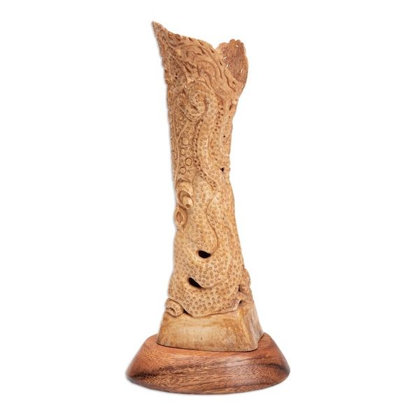 Alternate image for Hand-Carved Nature-Themed Octopus Sculpture with Wood Base Pacific Octopus