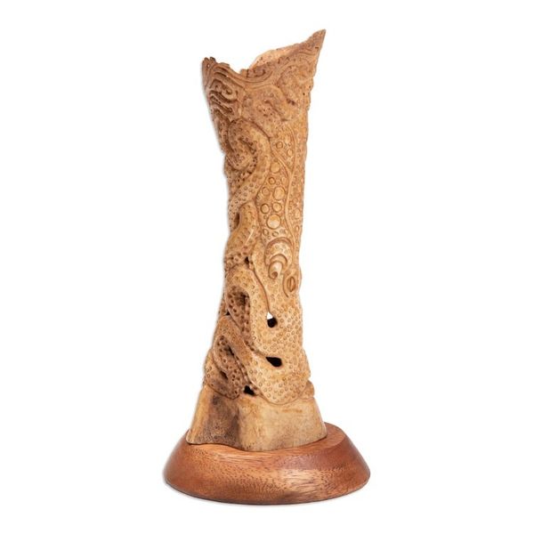 Alternate image for Hand-Carved Nature-Themed Octopus Sculpture with Wood Base Pacific Octopus
