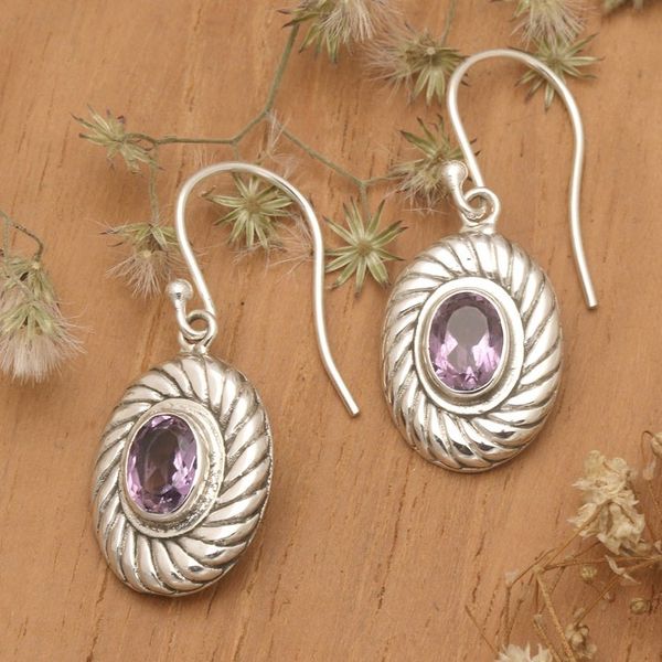 Alternate image for Oval Spiral Faceted One-Carat Amethyst Dangle Earrings Spiral Purple Water