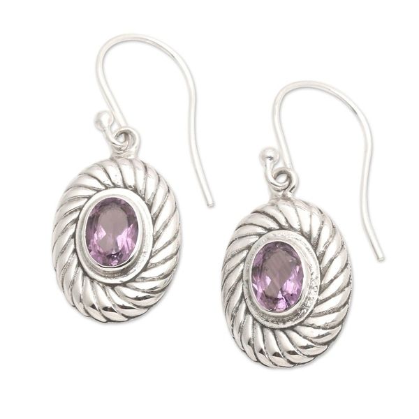 Alternate image for Oval Spiral Faceted One-Carat Amethyst Dangle Earrings Spiral Purple Water