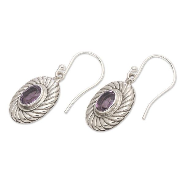 Alternate image for Oval Spiral Faceted One-Carat Amethyst Dangle Earrings Spiral Purple Water