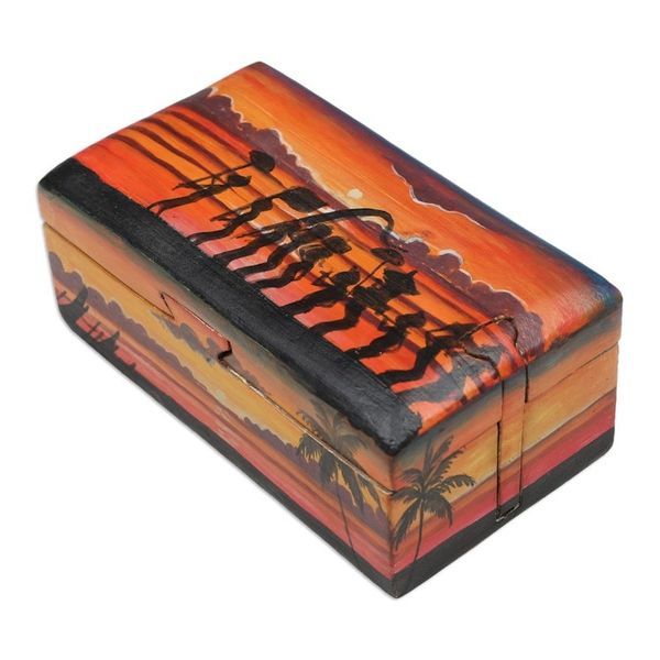 Alternate image for Painted Melasti-Inspired Suar Wood Decorative Box in Orange Melasti Sunrise