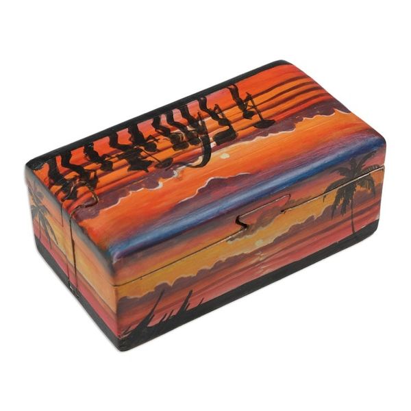 Alternate image for Painted Melasti-Inspired Suar Wood Decorative Box in Orange Melasti Sunrise
