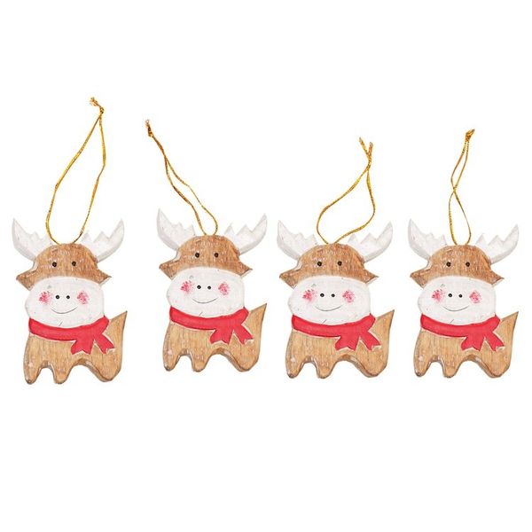 Alternate image for Set of 4 Hand-Painted Holiday Deer Albesia Wood Ornaments Tiny Deer
