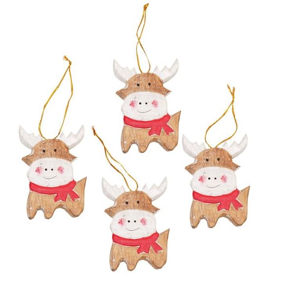 Alternate image for Set of 4 Hand-Painted Holiday Deer Albesia Wood Ornaments Tiny Deer