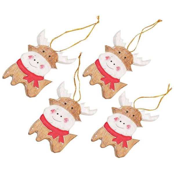 Alternate image for Set of 4 Hand-Painted Holiday Deer Albesia Wood Ornaments Tiny Deer