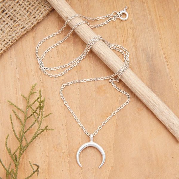 Alternate image for Sterling Silver Pendant Necklace with Crescent Moon Motif Crescent at Night