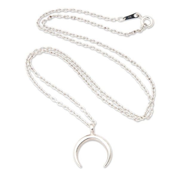 Alternate image for Sterling Silver Pendant Necklace with Crescent Moon Motif Crescent at Night