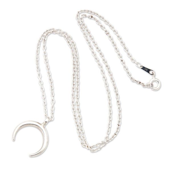 Alternate image for Sterling Silver Pendant Necklace with Crescent Moon Motif Crescent at Night