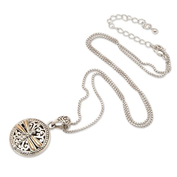 Alternate image for 18k Gold-Accented Round Dragonfly Pendant Necklace from Bali Dragonfly Eden