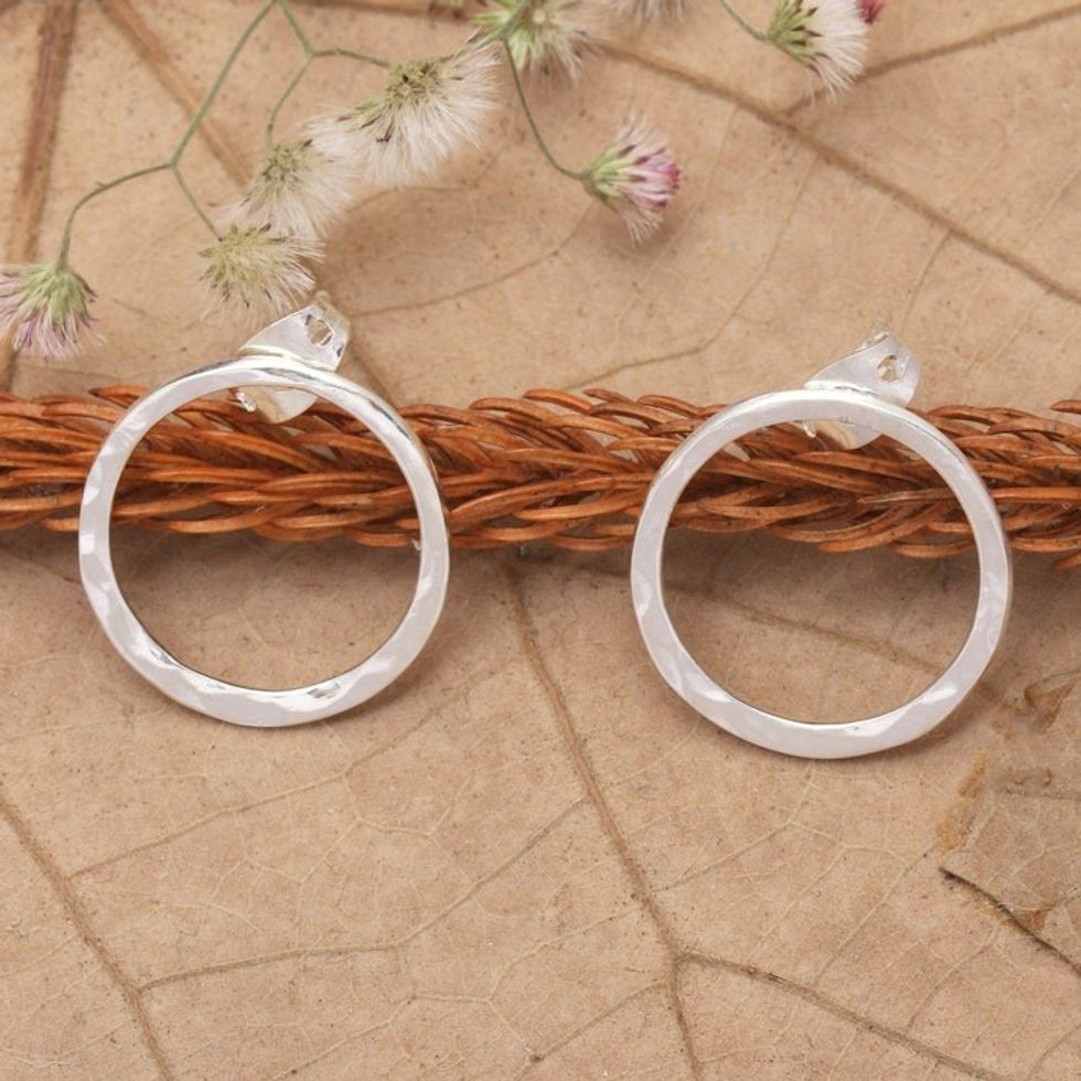 Minimalist Round Sterling Silver Drop Earrings from Bali 'Minimalist Eternity'