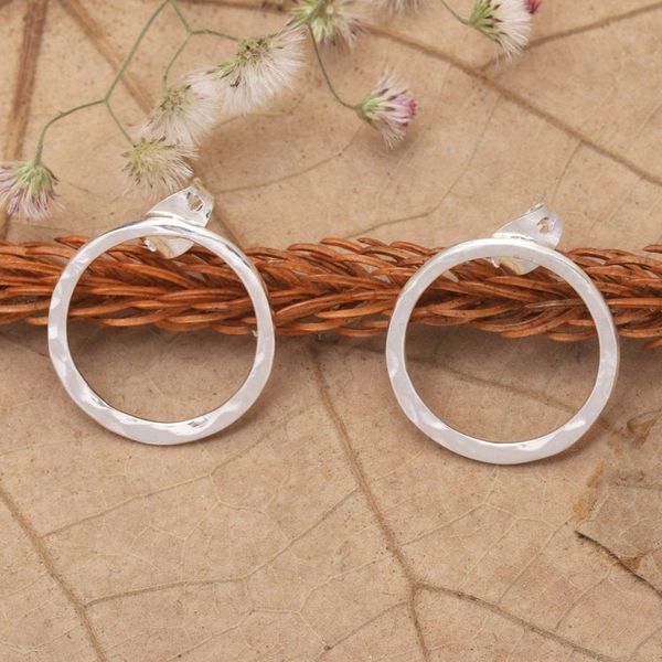 Alternate image for Minimalist Round Sterling Silver Drop Earrings from Bali Minimalist Eternity