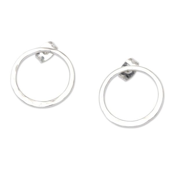 Alternate image for Minimalist Round Sterling Silver Drop Earrings from Bali Minimalist Eternity