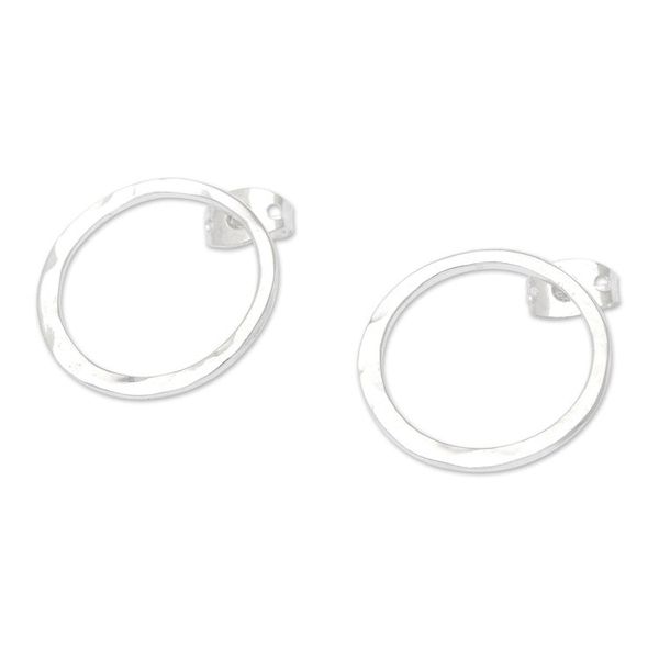 Alternate image for Minimalist Round Sterling Silver Drop Earrings from Bali Minimalist Eternity