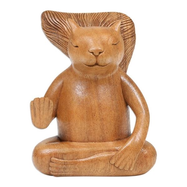 Alternate image for Hand-Carved Wood Sculpture of Meditating Squirrel from Bali Blessing Squirrel