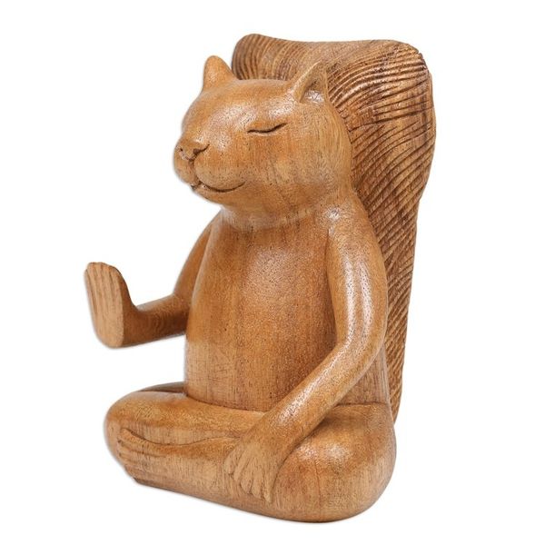 Alternate image for Hand-Carved Wood Sculpture of Meditating Squirrel from Bali Blessing Squirrel