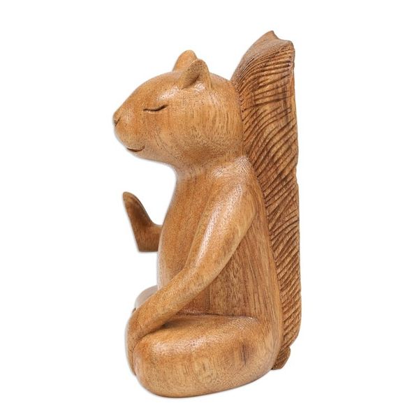 Alternate image for Hand-Carved Wood Sculpture of Meditating Squirrel from Bali Blessing Squirrel