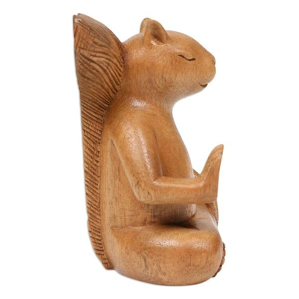 Alternate image for Hand-Carved Wood Sculpture of Meditating Squirrel from Bali Blessing Squirrel