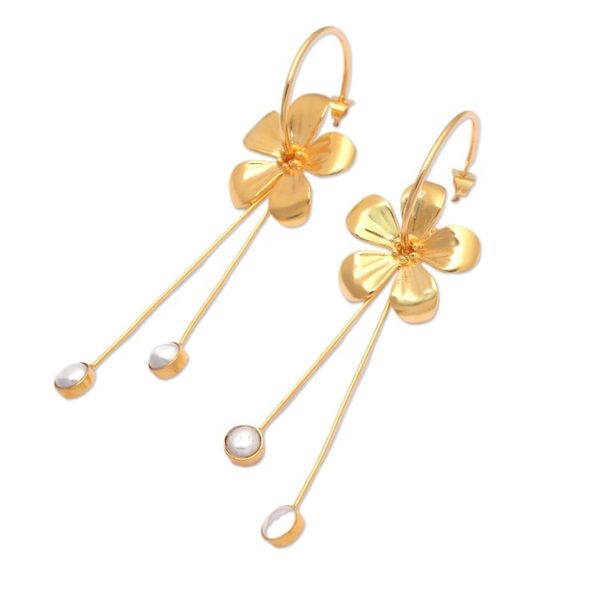 Alternate image for 18k Gold-Plated Frangipani-Themed Pearl Drop Earrings Pearly Blooms