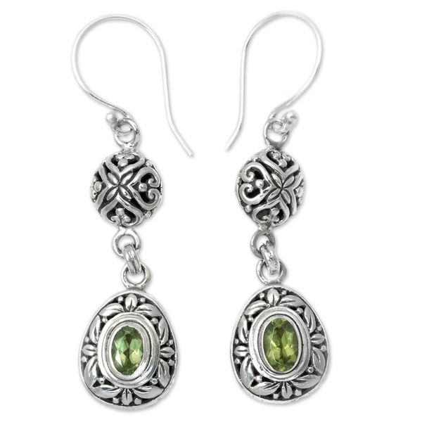 Alternate image for Sterling Silver Peridot Dangle Earrings with Leaf Motif Green Summer