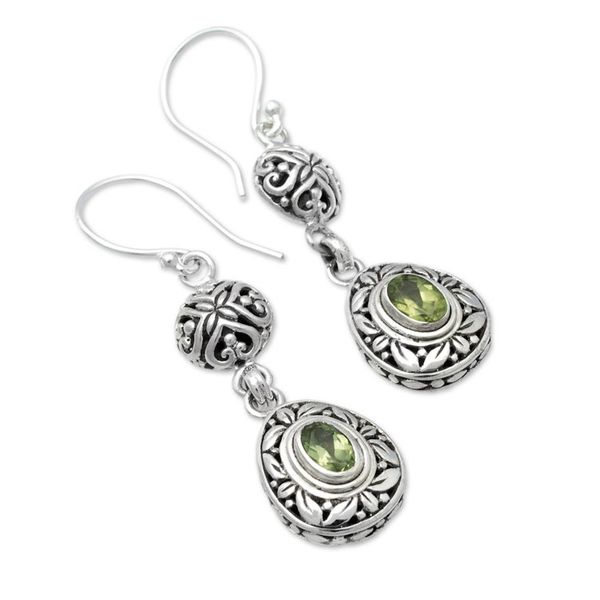 Alternate image for Sterling Silver Peridot Dangle Earrings with Leaf Motif Green Summer