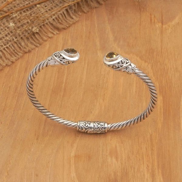Alternate image for Balinese Sterling Silver Cuff Bracelet with Citrine Gems Success Fates