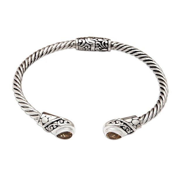 Alternate image for Balinese Sterling Silver Cuff Bracelet with Citrine Gems Success Fates