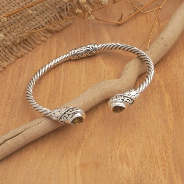 Alternate image for Balinese Sterling Silver Cuff Bracelet with Citrine Gems Success Fates