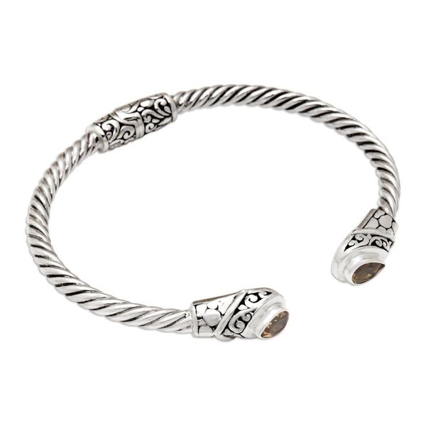 Alternate image for Balinese Sterling Silver Cuff Bracelet with Citrine Gems Success Fates