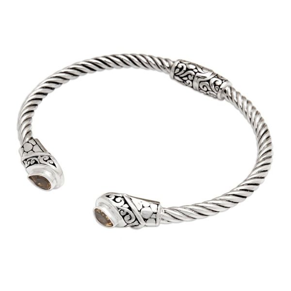Alternate image for Balinese Sterling Silver Cuff Bracelet with Citrine Gems Success Fates