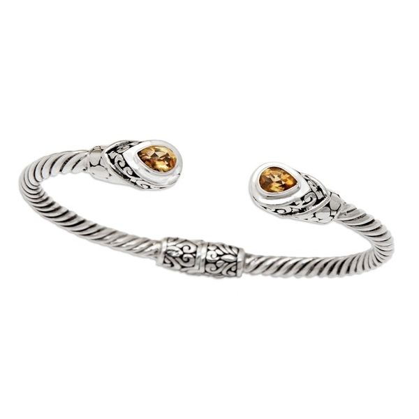 Alternate image for Balinese Sterling Silver Cuff Bracelet with Citrine Gems Success Fates