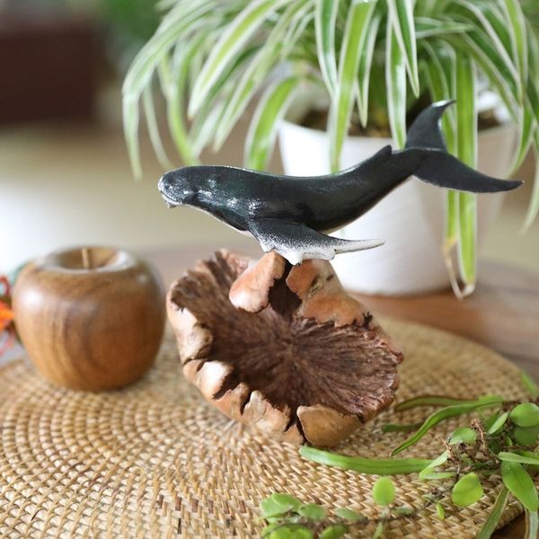 Alternate image for Wood Sculpture of Grey Whale with Mushroom-Shaped Base Grey Whale