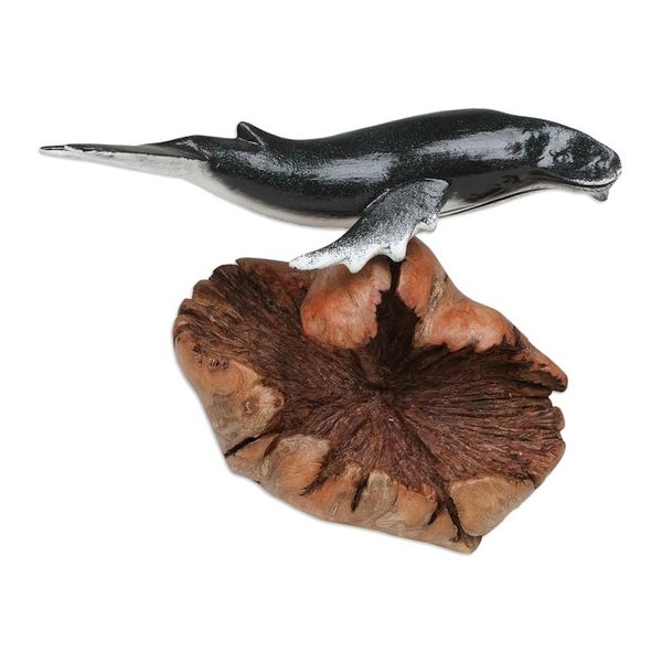 Alternate image for Wood Sculpture of Grey Whale with Mushroom-Shaped Base Grey Whale