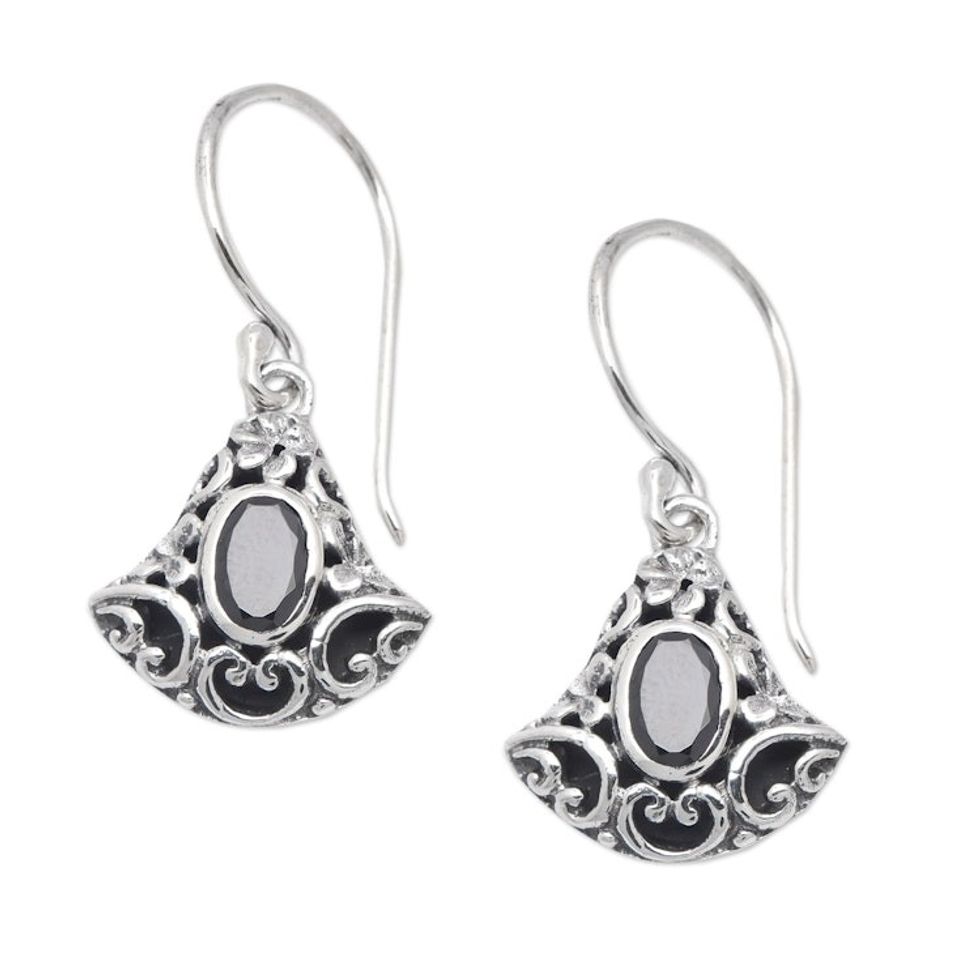 Traditional Faceted Onyx Dangle Earrings Made in Bali 'Mystery Lanterns'