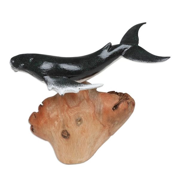 Alternate image for Wood Sculpture of Grey Whale with Mushroom-Shaped Base Grey Whale
