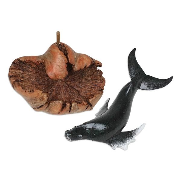 Alternate image for Wood Sculpture of Grey Whale with Mushroom-Shaped Base Grey Whale