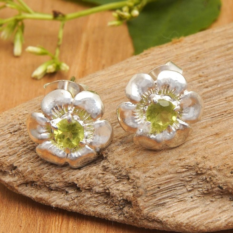 Floral Stud Earrings Crafted from Sterling Silver 'Fortune Blossom'