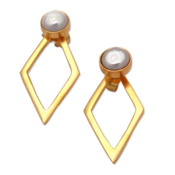 Alternate image for Polished Minimalist 18k Gold-Plated Pearl Drop Earrings Pearly Kite