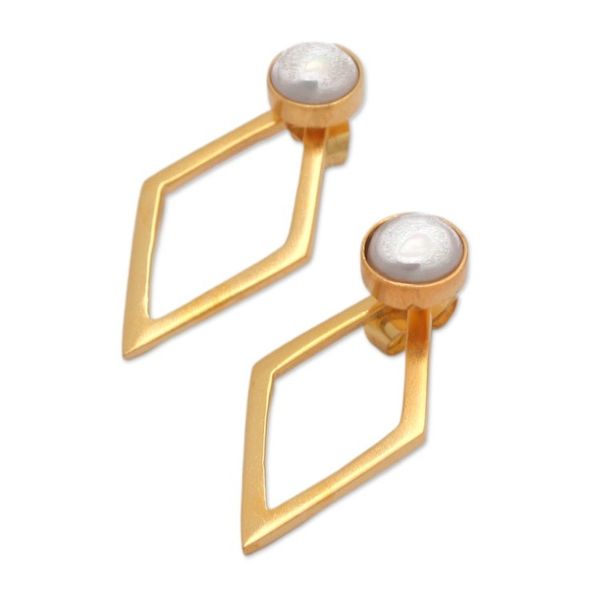 Alternate image for Polished Minimalist 18k Gold-Plated Pearl Drop Earrings Pearly Kite