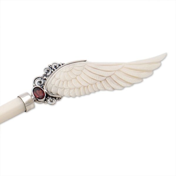 Alternate image for Wing Hairpin with Sterling Silver Accents and Garnet Jewel Angel of Passion